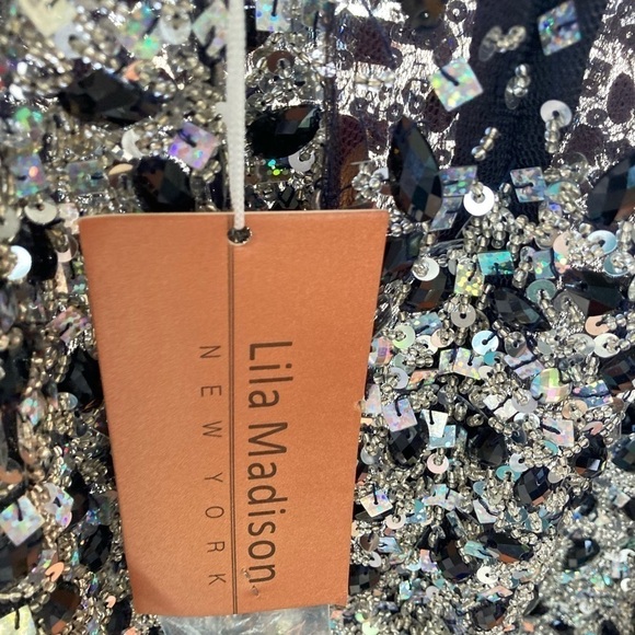 NEW w/tags Lila Madison New York Sequins Beads Black Silver SPARKLE Party Dress - Picture 5 of 8